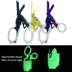 Multifunções Mini portáteis Raptors de emergência tesouras luminosas, fluorescência Folding Scissors, ferramenta de sobrevivência ao ar livre