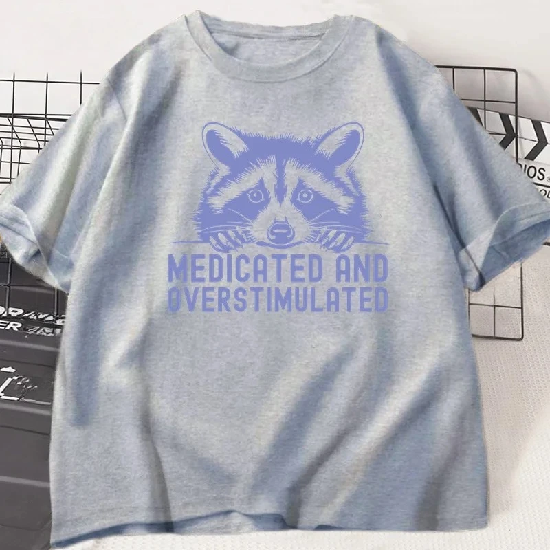 Koszulka z humorem dla dorosłych z motywem przesadnie stymulowanego szopa praczy, damska koszulka z krótkim rękawem, letnia koszulka z okrągłym dekoltem, odzież damska