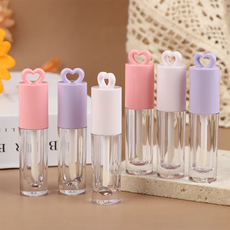 2.5ml Pink Heart-shaped Lip Enamel Tube With Keychain And Brush Rod Lip Gloss Tube Empty Bottle Lips Glaze Container Makeup Tool