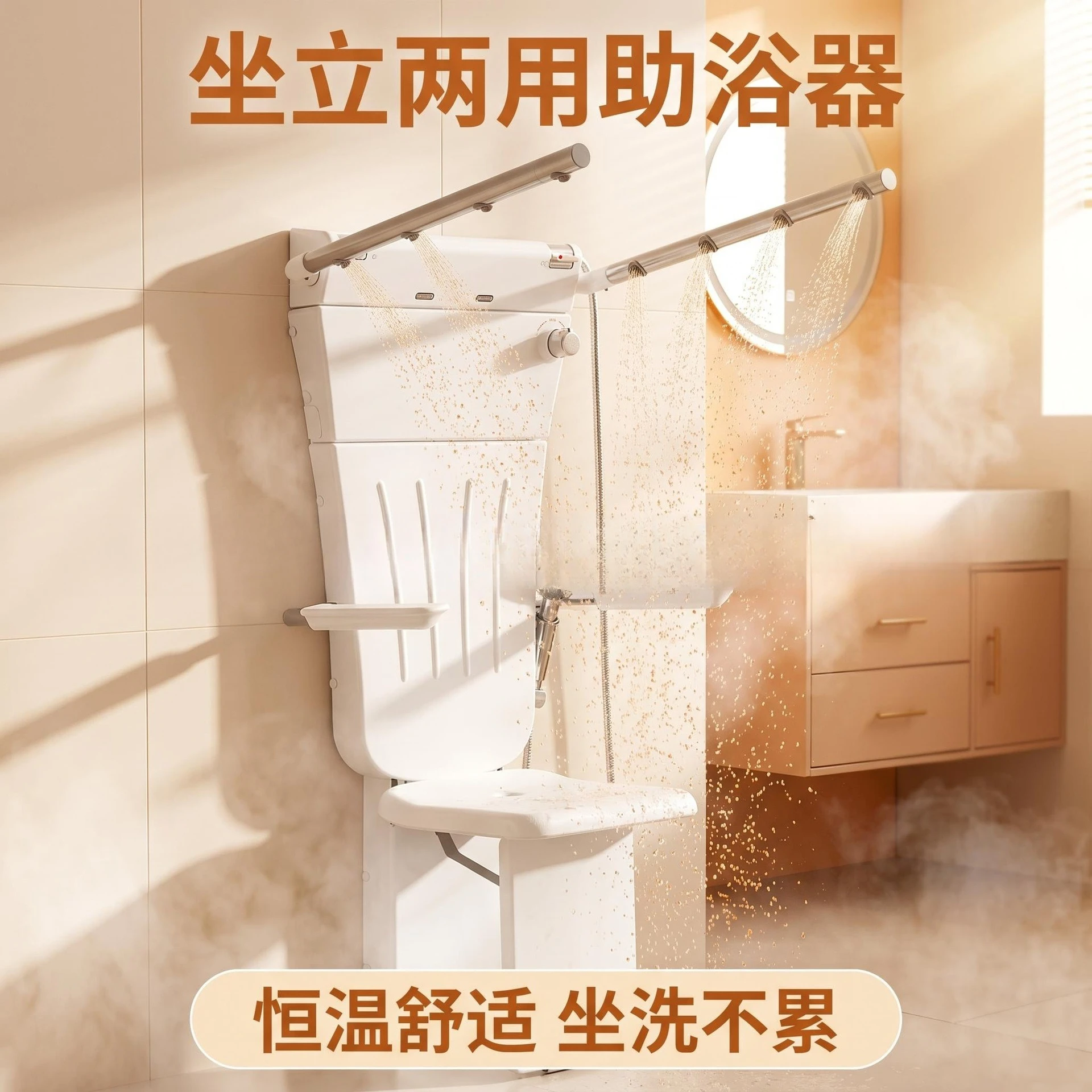 Sitting Thermostatic Shower Multifunctional Wall-mounted Sitting Bath Elderly Person Bathing Folding Shower Screen Shower Room S