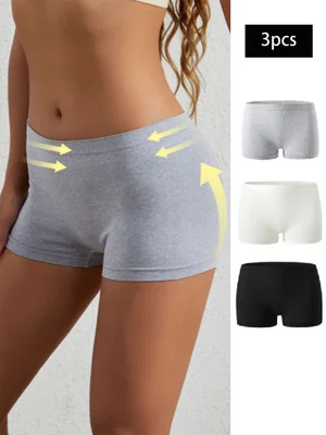

3 PCS Women's Solid Color High-Elasticity Soft Seamless Comfortable Mid-Collar Flat Bottom Shorts
