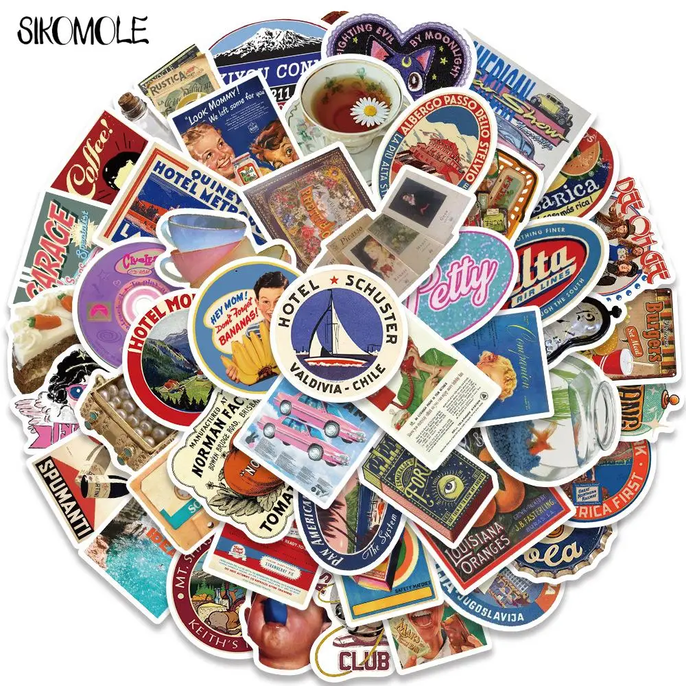 10/30/50PCS Vintage American Posters Old Objects Stickers DIY Travel Luggage Guitar Fridge Laptop Graffiti Sticker Kids Decals