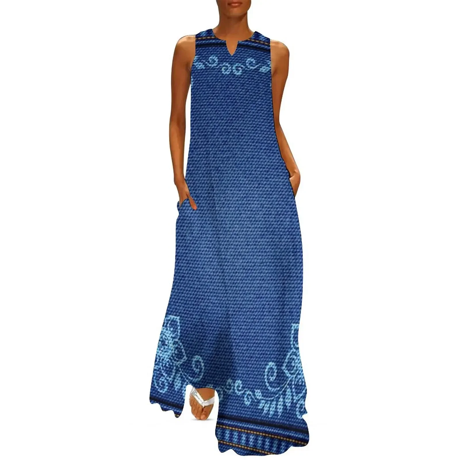 

Bandana in Denim Long Dress Women's summer suit dress dresses Long dress woman elegant chic wedding evening dresses