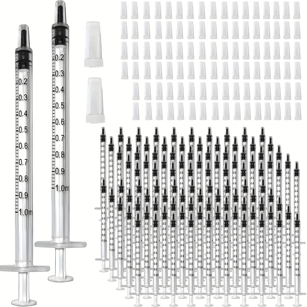 100/200 Peças de Seringa Plástica de 1ml 1cc com Tampa, Adequada para Aplicação Oral em Animais de Estimação, Suplementos, Óleo ou Cola