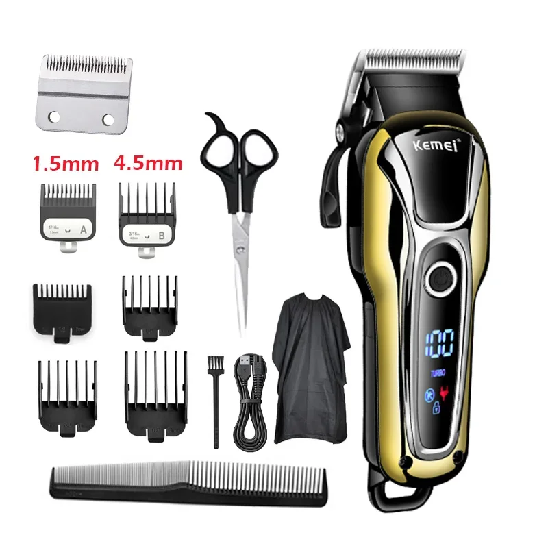 Kemei KM-1990 Tondeuse Professionele Tondeuse Heren Tondeuse Elektrische Trimmer LCD Display Tondeuse Almachtige Set