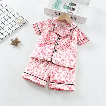 Kids Leopard Print Pajama Set 5 Boys Girls Kids Pajama Sets Cartoon Leopard print Short Sleeve T-Shirt Tops Pants Toddler Baby Sleeping Cloth Pijamas Sleepwear 5