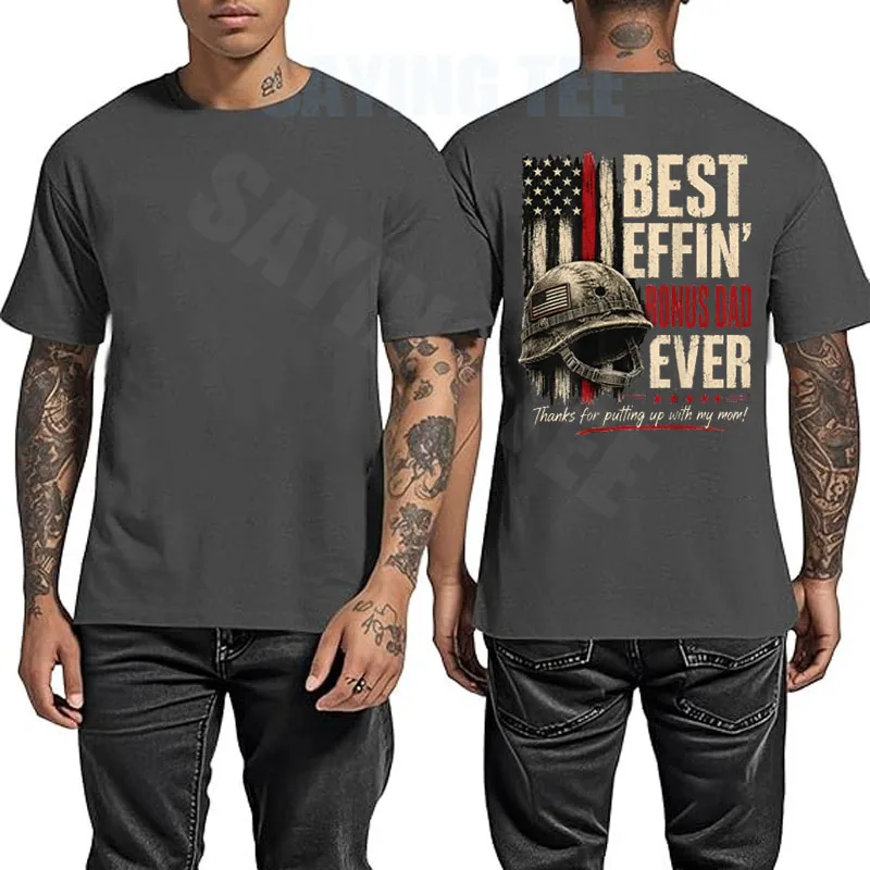 Bestes Effin Bonus Dad Ever Retro Patriotisches Stiefvater-T-Shirt Y2k US-Flaggen-Grafik Herrenbekleidung Ehemann Neuheit Geschenk Baumwollkleidung – Detail 4