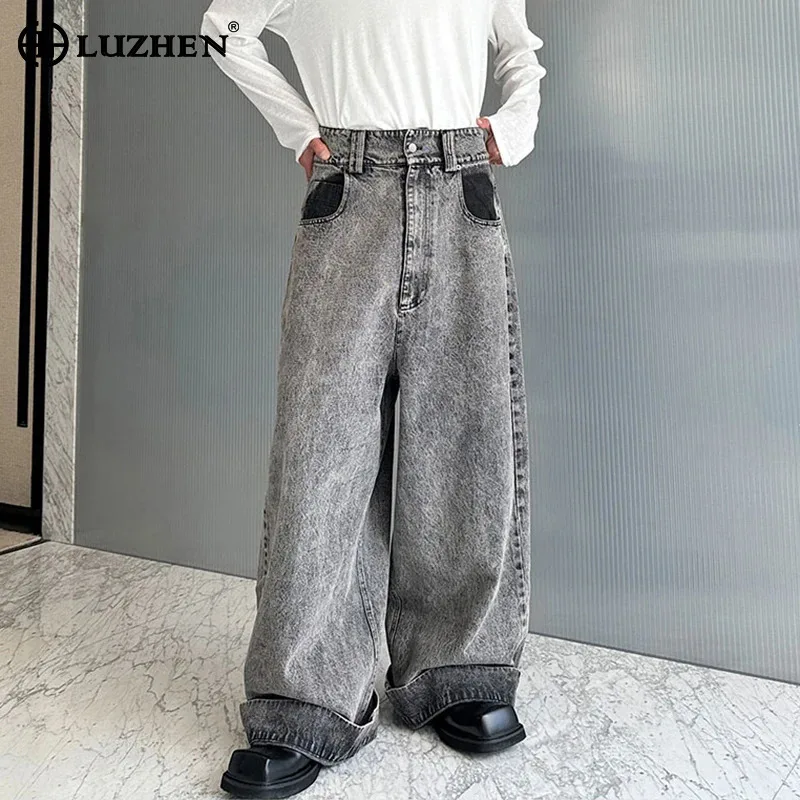 

LUZHEN винтажный стиль, оригинальные мешковатые цветные контрастные дизайнерские прямые джинсовые брюки, мужские осенние элегантные красивые джинсы 2025 года JY4120