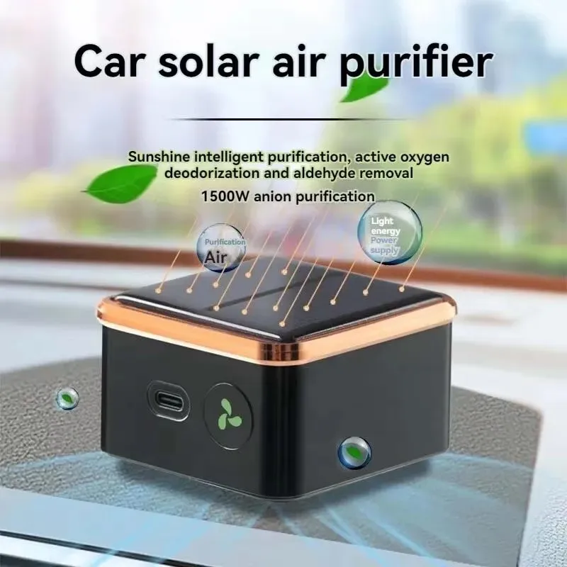 Solar Powered Car Air Purifier Usb Oxygen Cleaner Negative Ion Odor Removal Second-Hand Smoke Removal Car Air Purifier