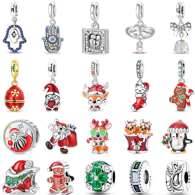 Neue 925 Sterling Silber Weihnachtssocken Schneemann Mond Charms Perlen für Damen, passend für Originalarmbänder, DIY Party Schmuck Geschenke