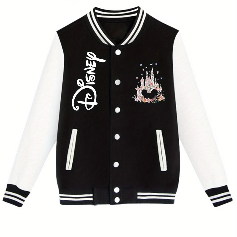 

Disney Women Mickey Mouse Castle Jacket Autumn and Winter New Men and Women Couples Retro Fashion Street Wear