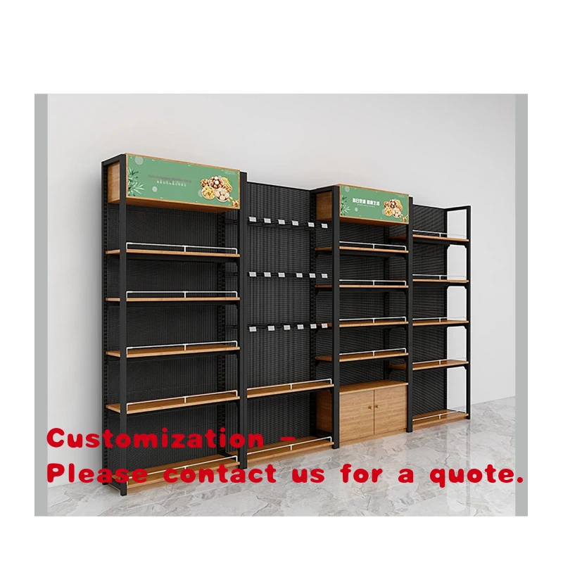 custom.OEM Steel-Wood Supermarket Gondola Rack Single Double Sided Display Stand Retail Store Convenience Shop Shelf Custom Size