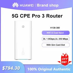 Huawei-5G CPE Pro 3 Repetidor WiFi, H138-380 Roteador Dual Band, DL, 1.8Gbps, UL, 250 Mbps, WiFi 6, amplificador com slot para cartão Sim