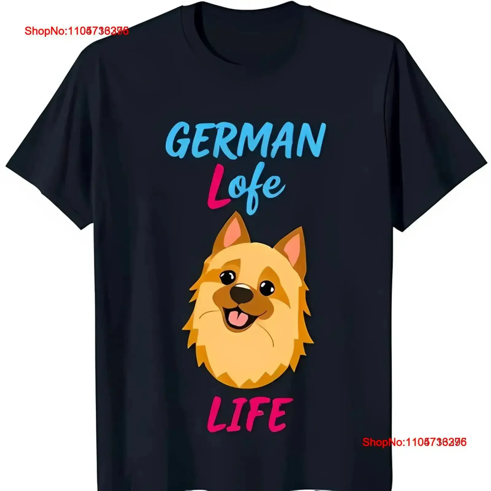 Black T Shirt with Cartoon German Spitz Dog Design 'German Lofe Life' vintage Washed Comfortable Breathable fashion Slightly