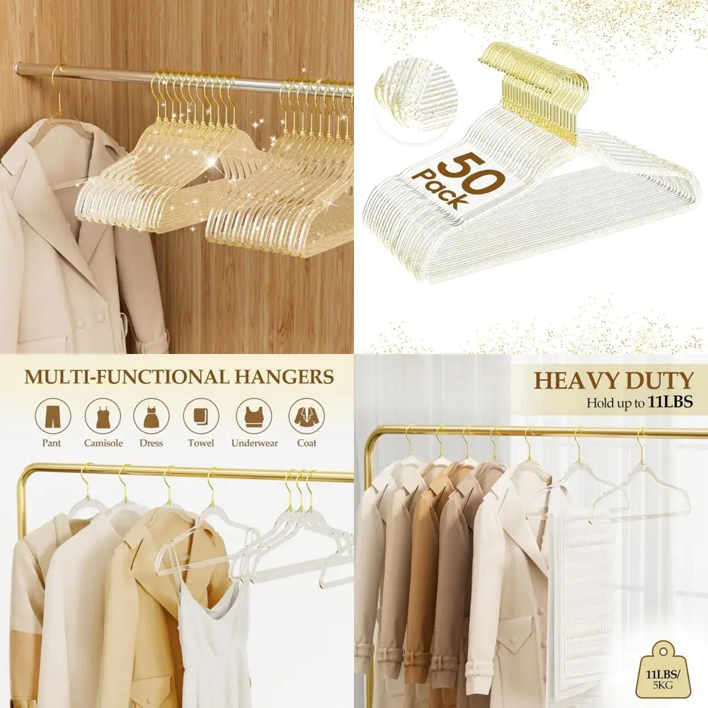 

Clear Acrylic Hangers with Gold Glitter, Ultra Slim Design for Space Saving, Ideal for Coats, Pants, Suits, Shirts, Skirts, Dres