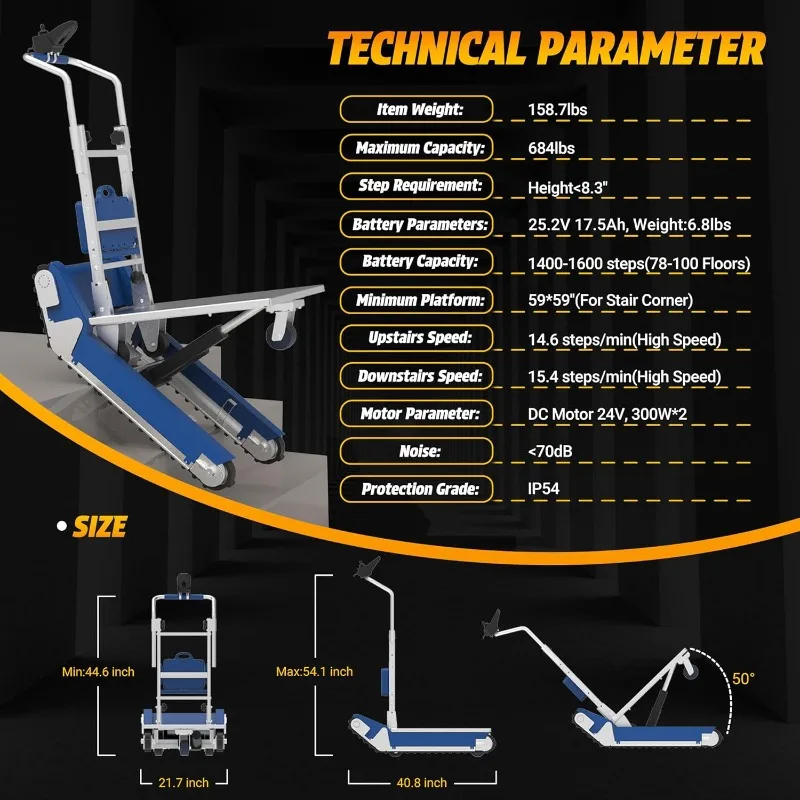 شاحنة يدوية لتسلق السلالم شديدة التحمل، دوللي زاحف بوزن 683 رطل مع تحكم في عصا التحكم، مسار مدعوم لسهولة النقل #2