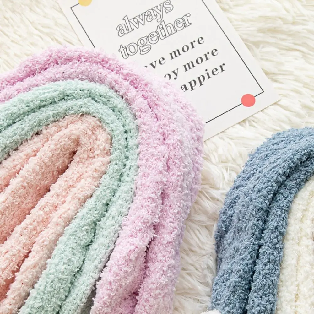 6 pares de calcetines de lana lisos y dulces, calcetines gruesos y suaves para dormir, medias para mujer, calcetines Kawaii para el suelo de invierno, Otoño Invierno