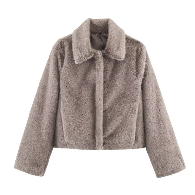 HKSH Autumn Winter New Women Short Faux Fur Coat Turn-down Collar Solid Color Versatile Elegant Luxury Trend Warm Jacket HK17584