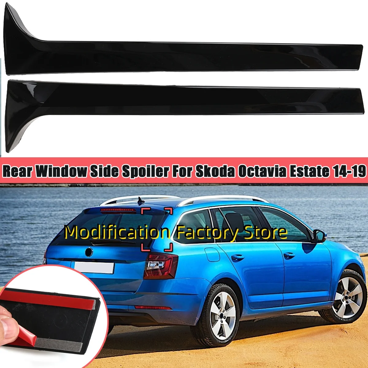 Par para skoda octavia estate 2014-2019 preto brilhante janela traseira spoiler lateral asa canard divisor peças de reposição automotivas