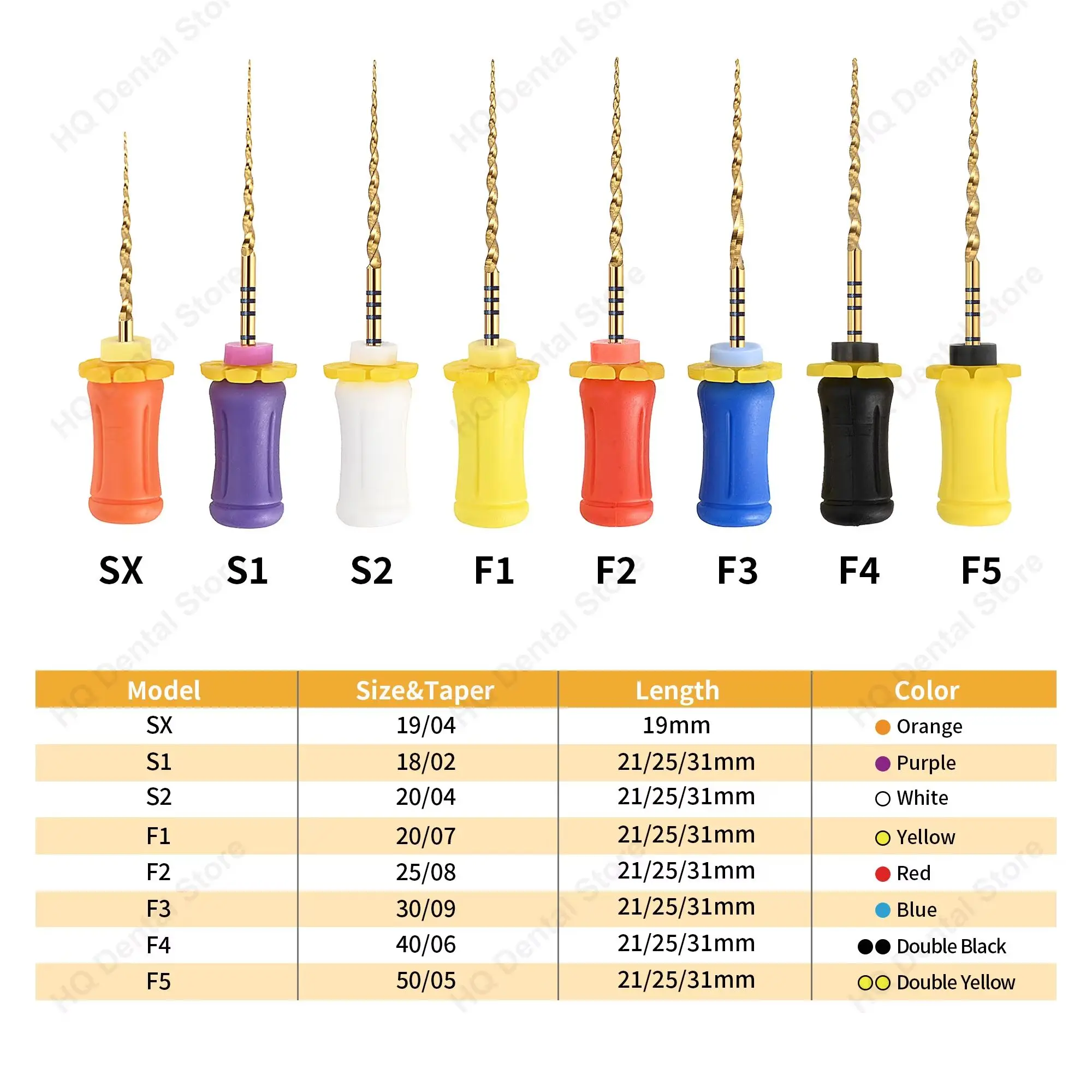 Twoendo Gold Pro Hand Use Endo Files SX-F5 Heat Activated Rotary Dental File 19/21/25/31mm Dentistry Tool Niti Root Canal Files
