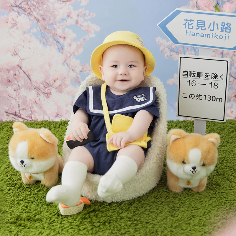 Sakura temporada de admisión accesorios de fotografía de bebé de estilo japonés, uniforme de jardín de infantes, lindo muñeco cachorro, accesorios de tiro para bebé