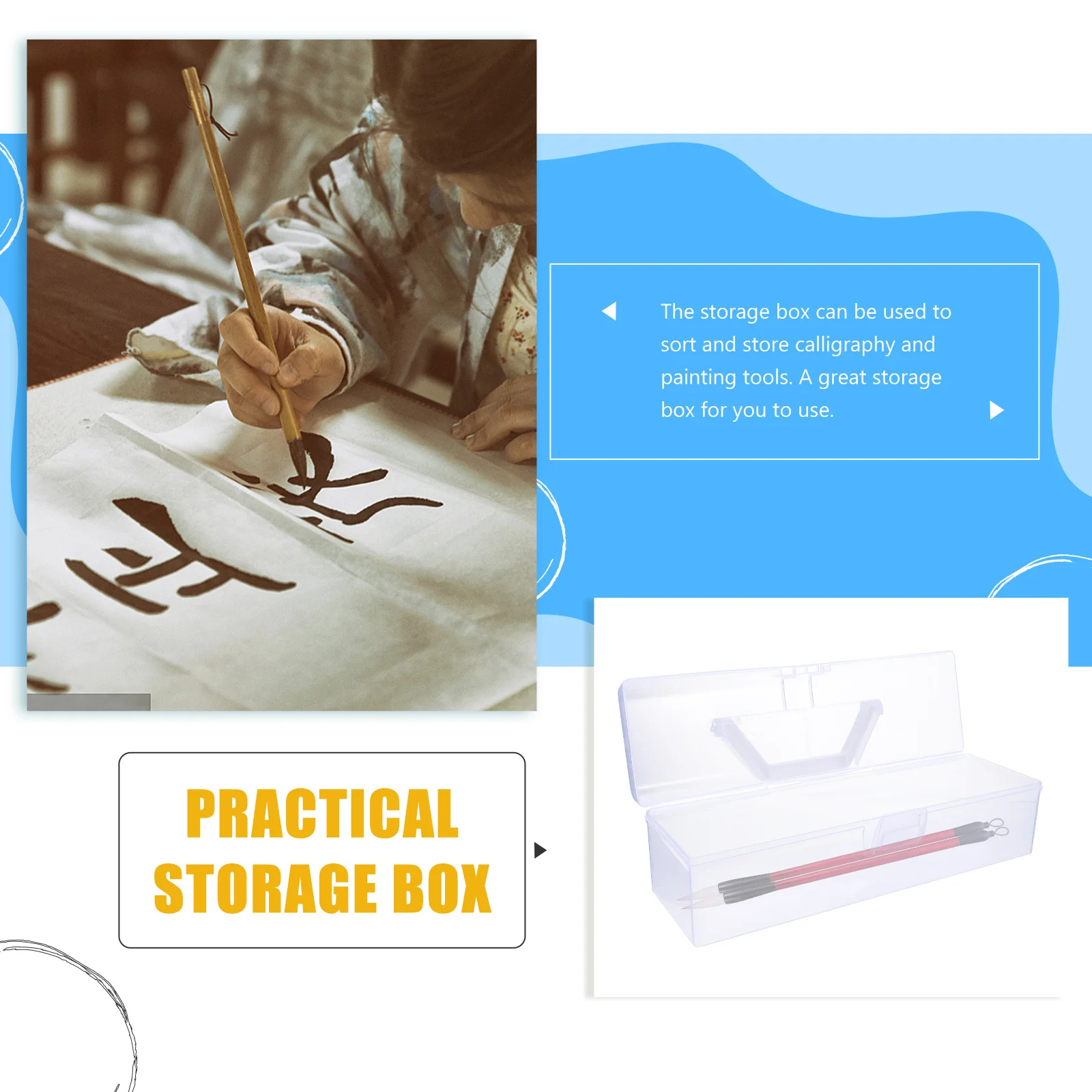 

2Pcs Calligraphy Tool Box Transparent Plastic Storage Case Painting Tools Organizer Portable Durable Calligraphy Tool Box