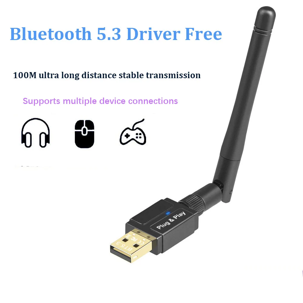 5.3 Bluetooth Adapter Driver Free Computer USB  Receiving Transmitter for Long-distance Transmission At A Distance of 100 Meters