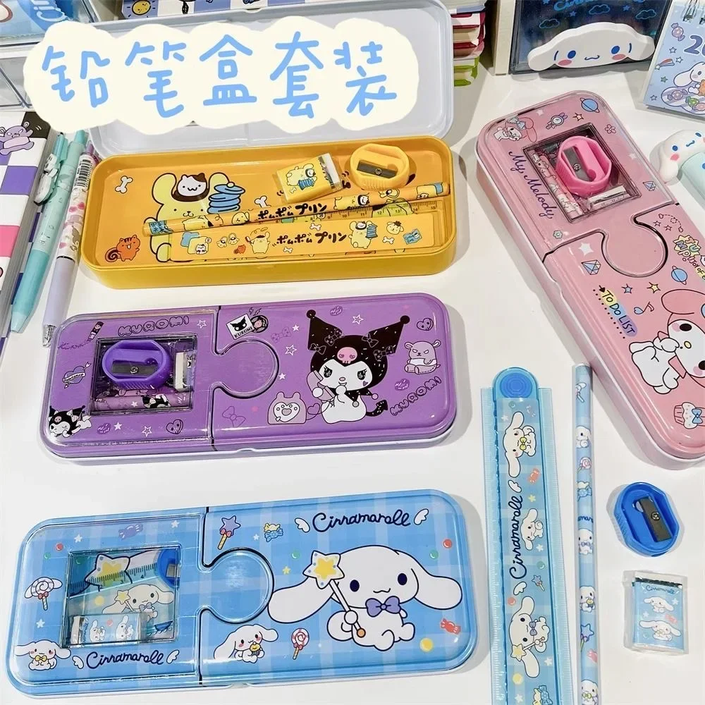 Sanrio Cartoon Stationery Pen Box Melody Kuromi Hello Kitty Cinnamoroll Pochacco Pencil Box Kids Stationery Pencil Box Wholesale