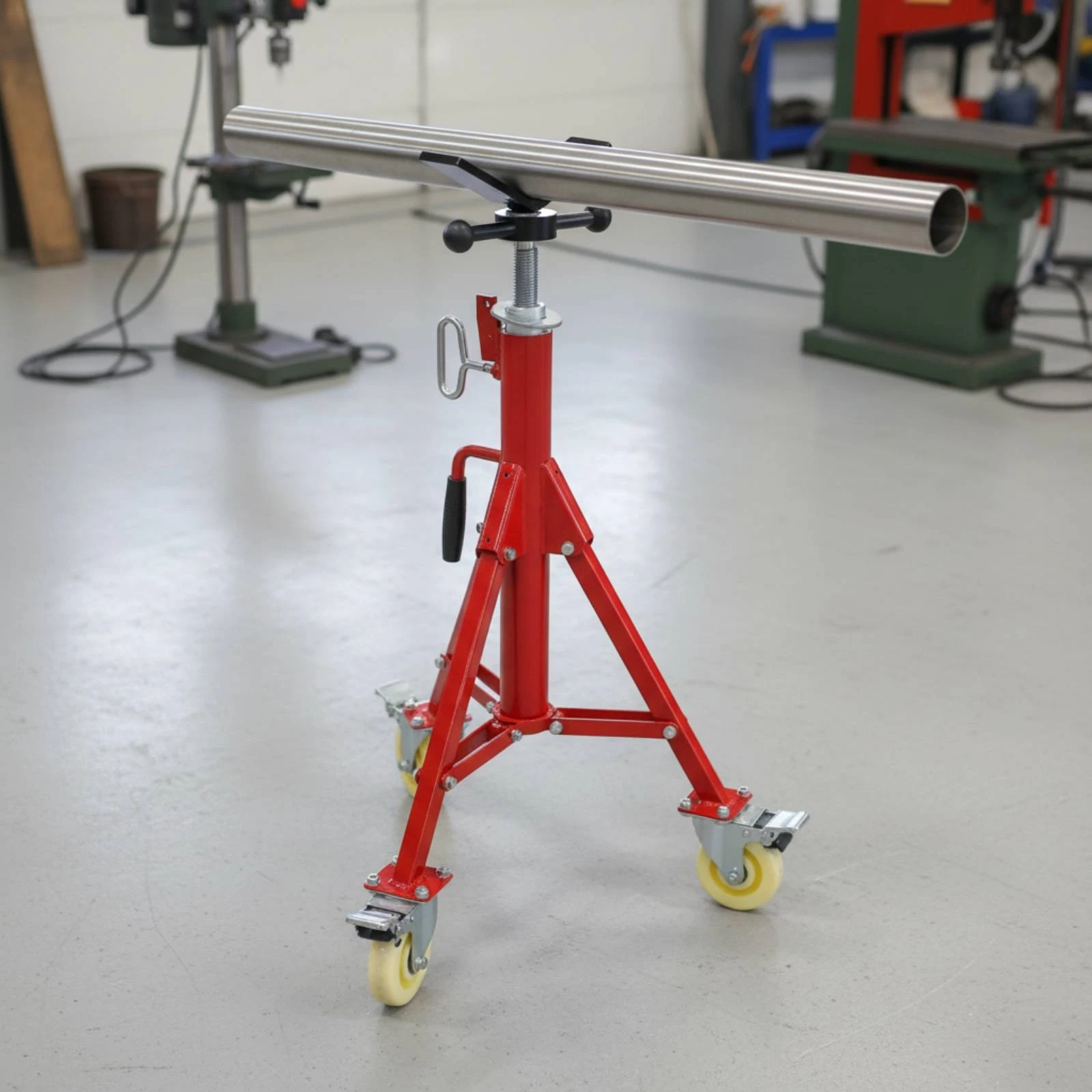 adjustable-height-pipe-stand-caster-wheels-tripod-pipe-stand-industrial-tool-heavy-duty-steel