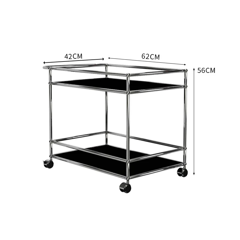 Stainless steel trolley with wheels dining car medieval movable creative commercial household three-layer frame