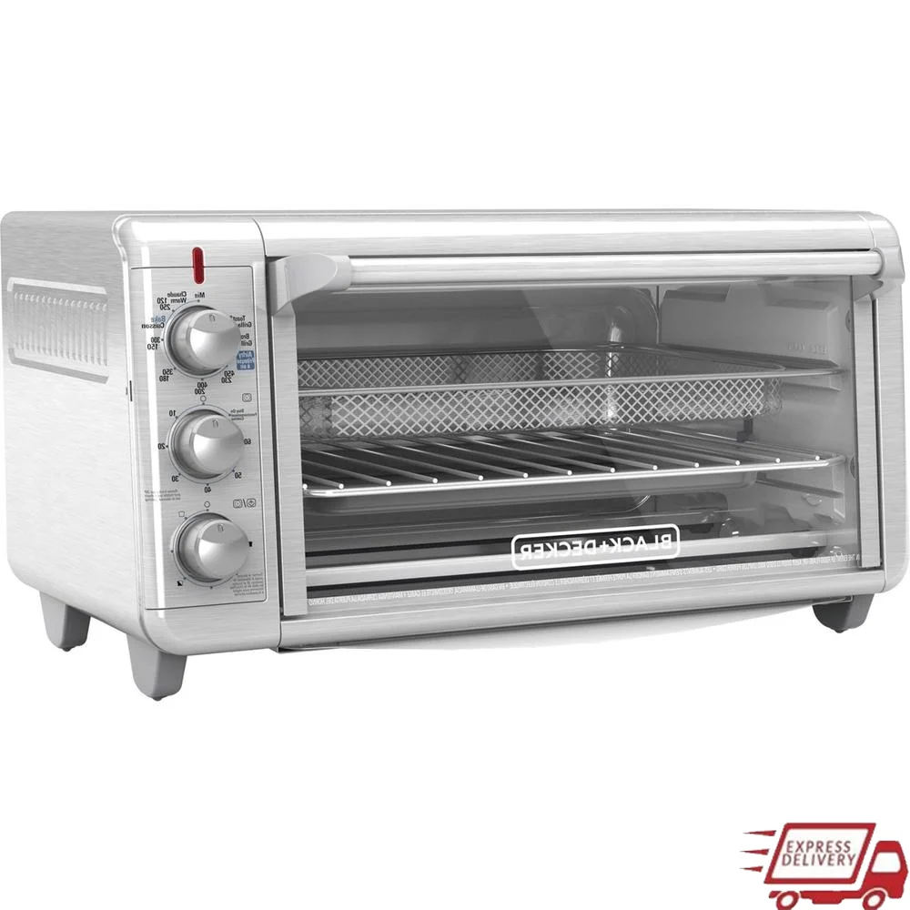 Crisp N Bake Air Fry Toaster Oven 8 Slices 5 Cooking Functions 60 Minute Timer Stainless Steel Extra Large Capacity Air Fry