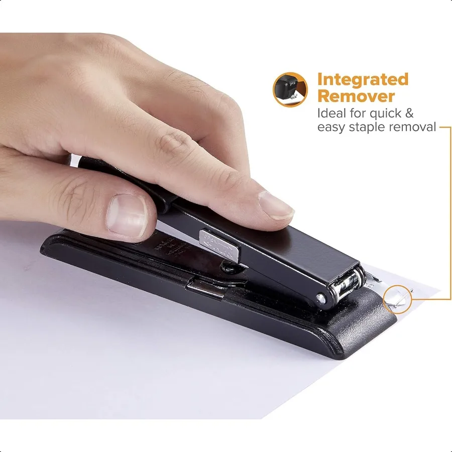 B8 PowerCrown Reise-Desktop-Hefter, 30-Blatt-Kapazität, langlebiges Metall, Schwarz.