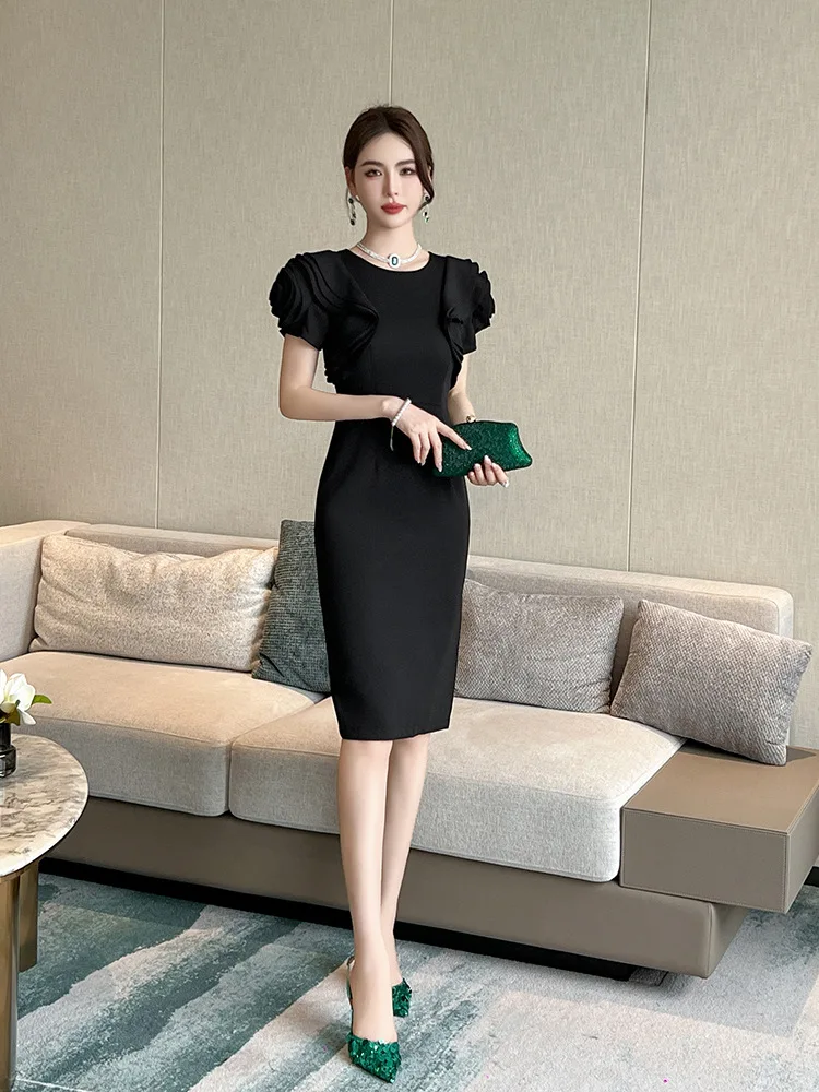 Summer New Women's Clothing, Royal Sister Style Design, Bubble Lotus Leaf Sleeves, Slim Fit Dress