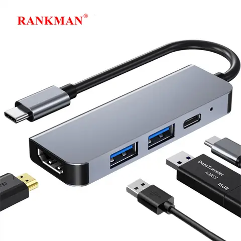 USB C Hub Docking Station to 4K HDMI-Compatible Type C PD USB 3.0 Splitter Adapter for MacBook iPad Samsung S20 Dex Laptop