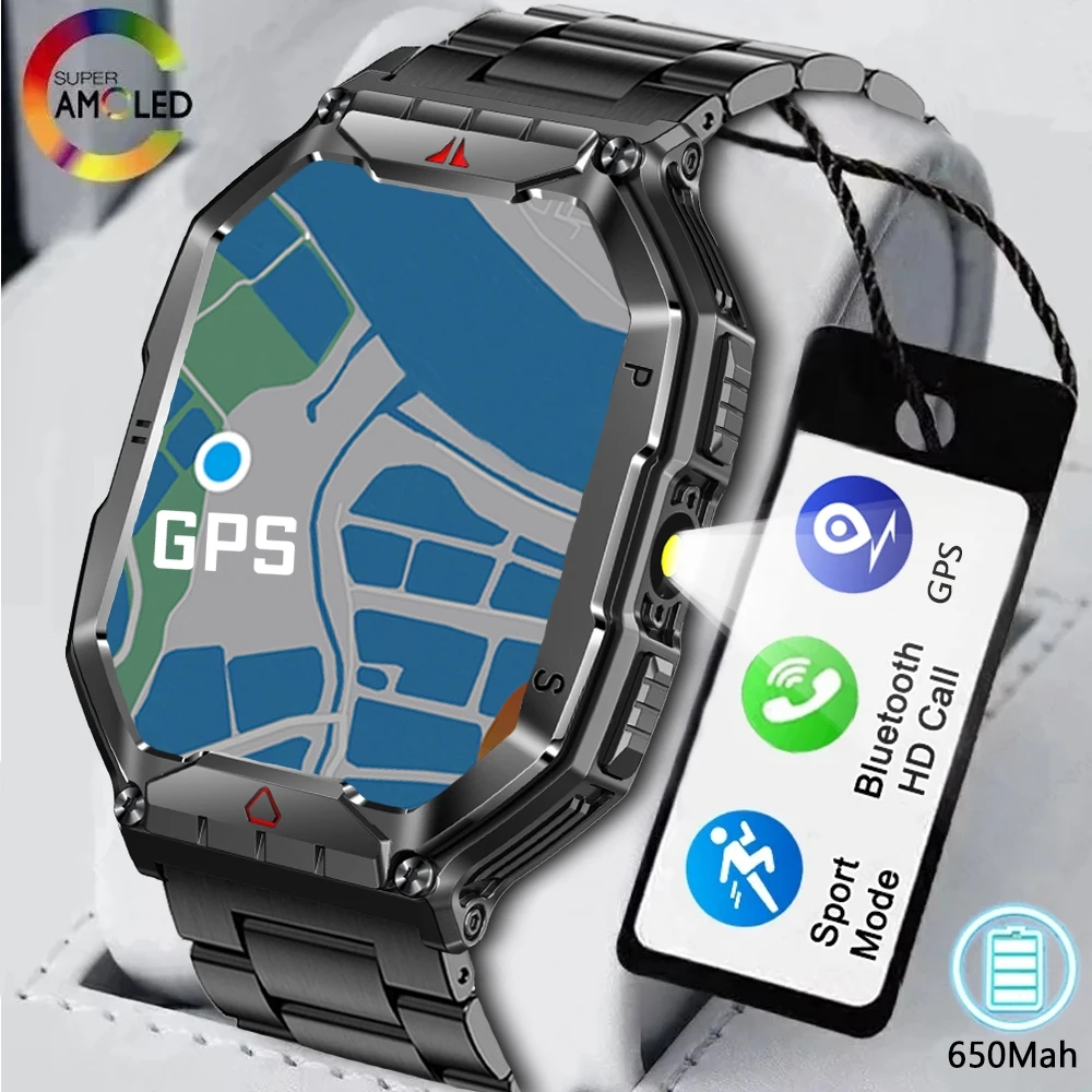 Outdoor Sports Compass Smart Watch GPS Tracking 650Mah Battery 1ATM Waterproof Voice Assistant Bluetooth Call Smartｗatch for Men