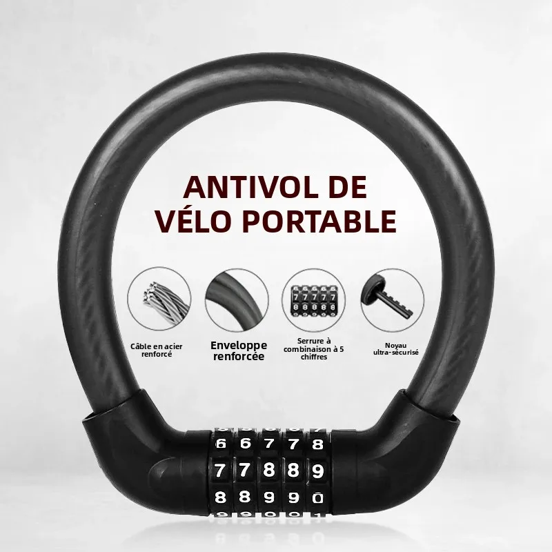 Antivol à combinaison 5 chiffres robuste sans clé pour vélo, trottinette, moto – Protection de sécurité universelle