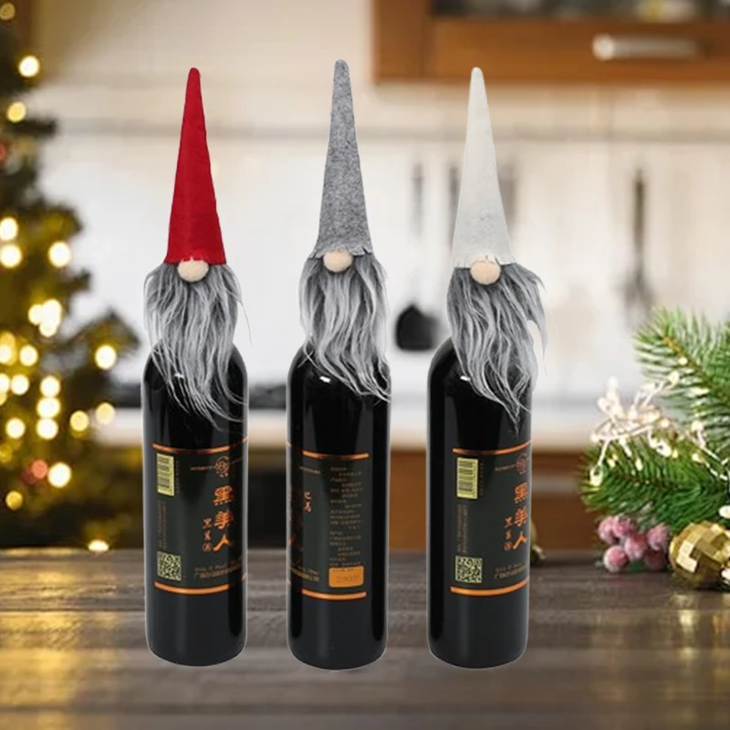 6Pcs Christmas Gnomes Wine Bottle Covers Faceless Doll Christmas Santa Claus Bottle Toppers Gift for New Year Table Decoration