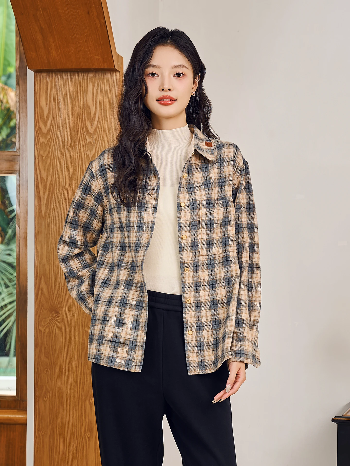 

Fay-Fayee женский однотонный квадратный воротник свободного покроя, новинка зимы, смешанная шерстяная клетка в клетку Lazy oulder Long Sve Warmth Faion