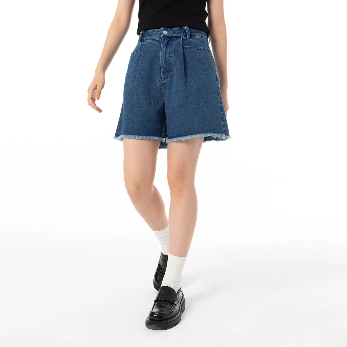 

High Waist Distressed Denim Shorts for Women Vintage Style Versatile Summer Cotton Straight Leg Zipper Fly Casual Shorts