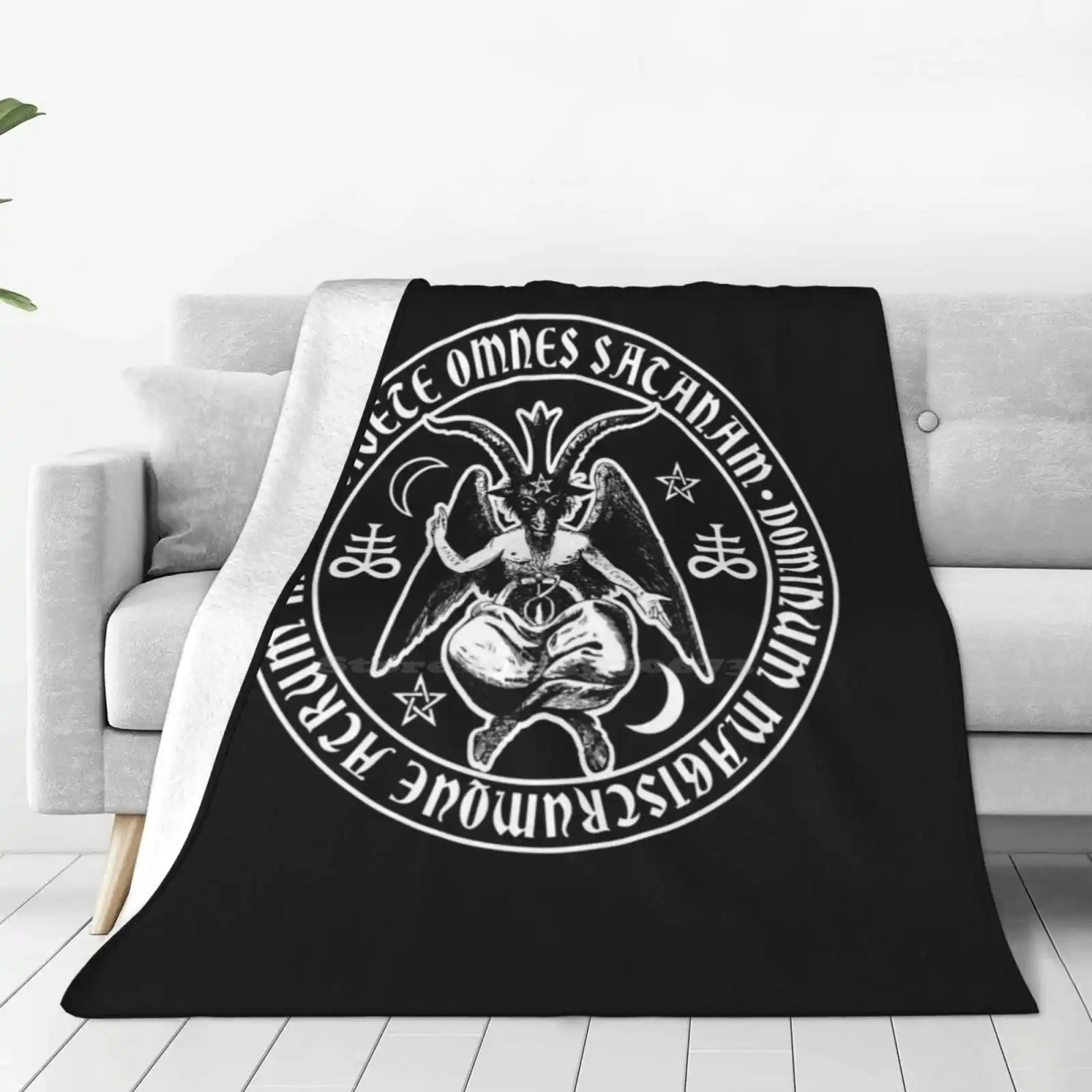 Baphomet & Satanic Crosses With Hail Satan Inscription Blanket Soft Warm Travel Portable Blanket Baphomet Lucifer Witchcraft