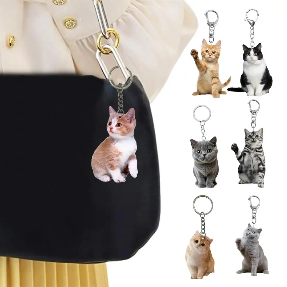 Cartoon Cat Shape Keychain 2D Flat Acrylic Cat Charm Keyring Keys Parties Versatile Keychain Bag Charm Accessory