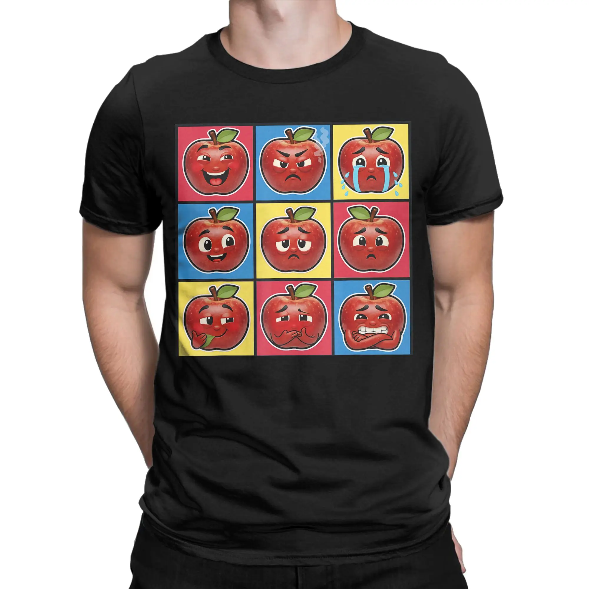 Novelty Apple Face Hilarious Sarcastic Brainrot Funny Meme T-Shirts for Men Crew Neck T Shirts  Short Sleeve Tees Gift Clothes