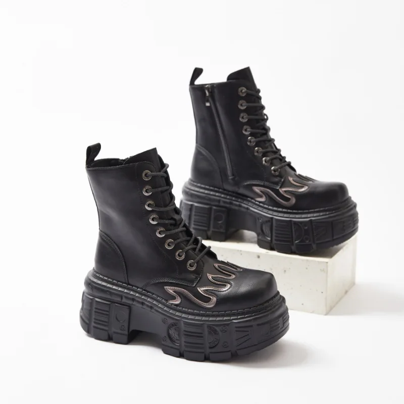 European American Dark Motorcycle Boots Heavy Metal Thick Sole Spring New Punk Leather Shoes