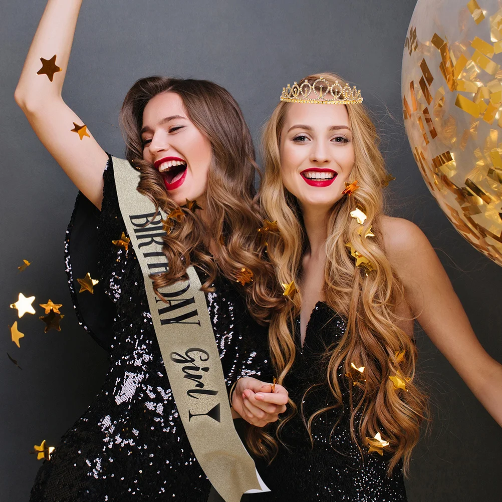 

1Set Birthday Crown Creative Queen Sash Premium Party Supplies Durable Decorative Etiquette Belt Birthday Celebration