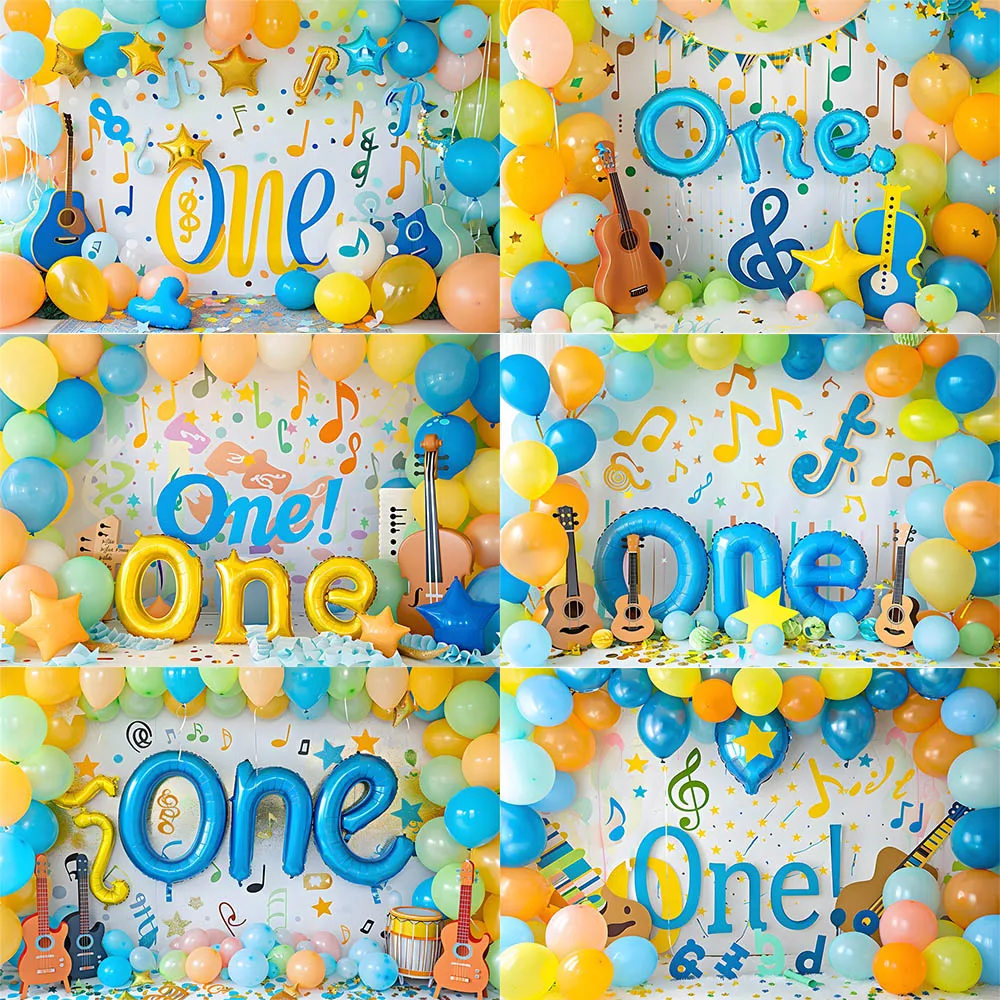 Mocsicka Kids 1st Birthday Party Photography Background Colorful Balloons Violin Backrops Decoration Supplies Studio Props