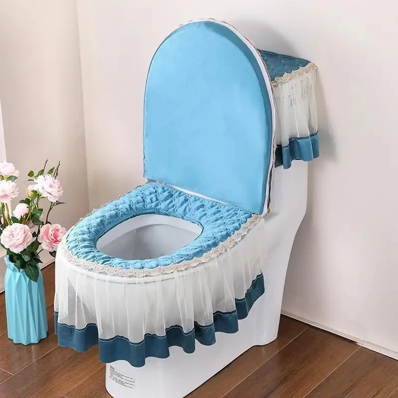 3 Pcs/Set Four Seasons Toilet Seat Cover With Zipper Home Washable Toilet Ring Cushion Bathroom Decoration Toilet Seat Cover