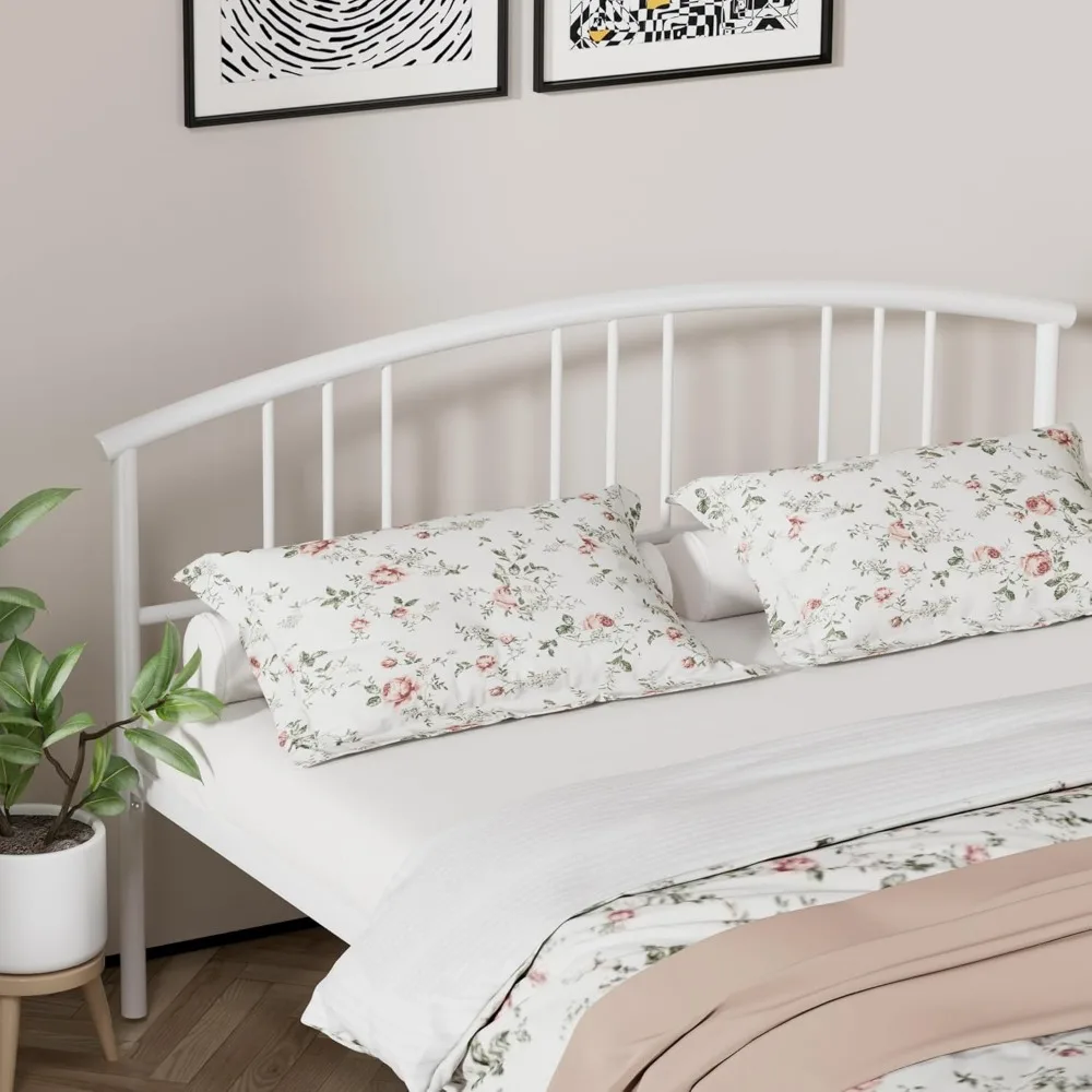 إطار سرير معدني بحجم كوين مع لوح أمامي ولوح للقدمين ودعم شريحة منصة - لا حاجة إلى صندوق زنبركي