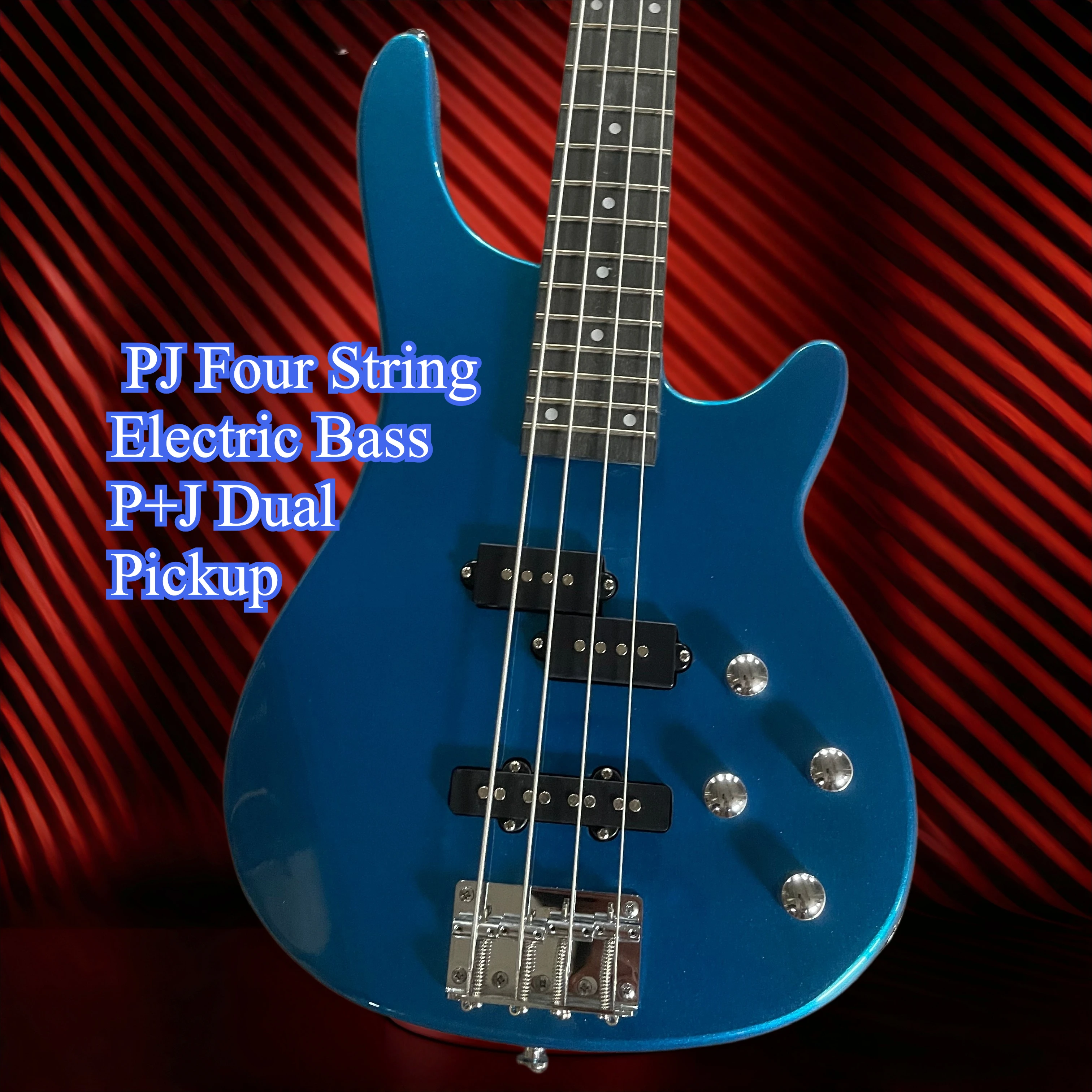 Metal Blue Streamlined PJ Four String Electric Bass P+J Dual Pickup Rock Funk Pop Band Bass Guitar Free Shipping Beginner
