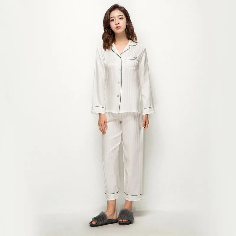 Hochwertiger High-End-Pyjama aus echter Seide für Damen im Frühling und Herbst, Sandbosatin, echter Seidenraupen-Hauskleidung, langärmeliger Anzug