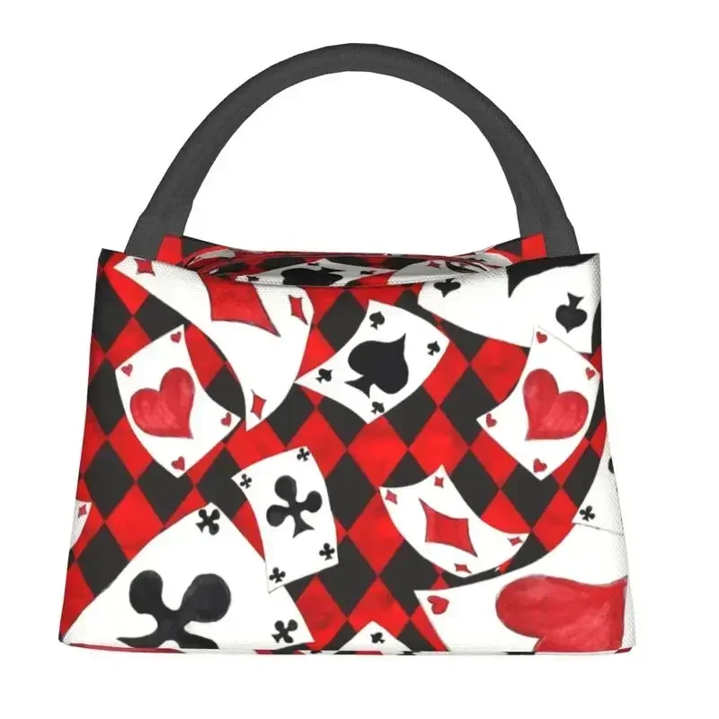 Cool Poker Playing Cards Pattern Insulated Lunch Tote Bag for Women Gambling Card Game Portable Cooler Thermal Bento Box Travel